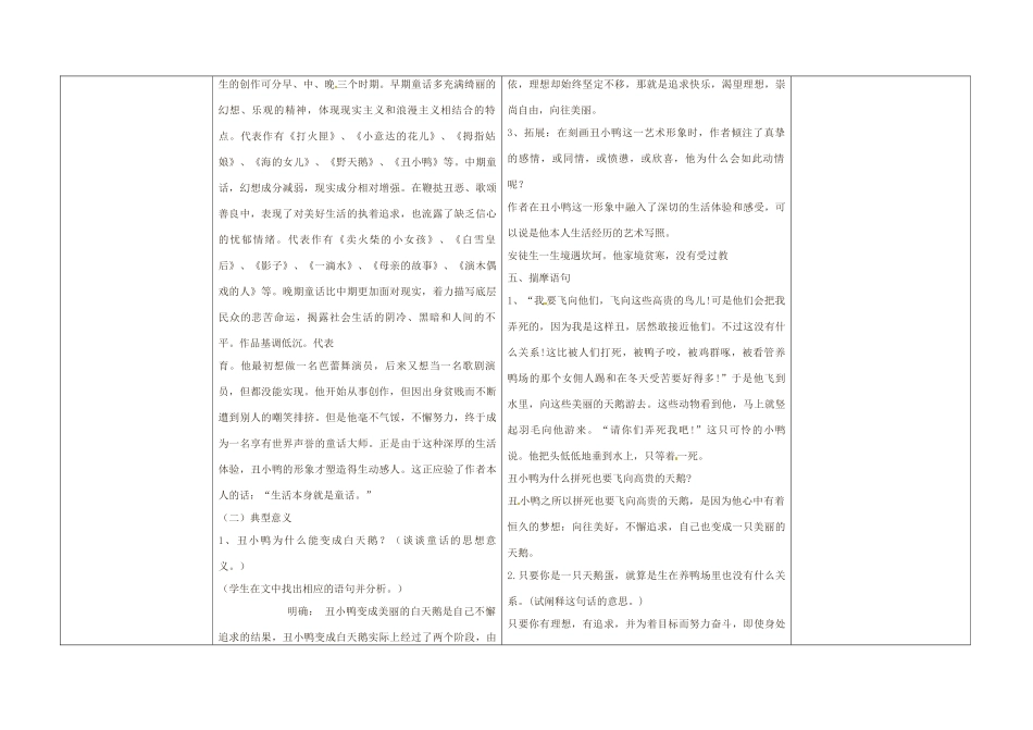 江西省东乡县红星中学七年级语文上册《丑小鸭》教案 新人教版_第2页