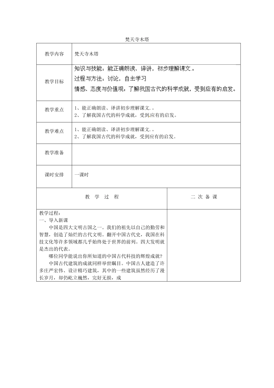 江苏省盐城市亭湖新区实验学校七年级语文上册 第21课《梦溪笔谈》二则《梵天寺木塔》教案1 苏教版_第1页