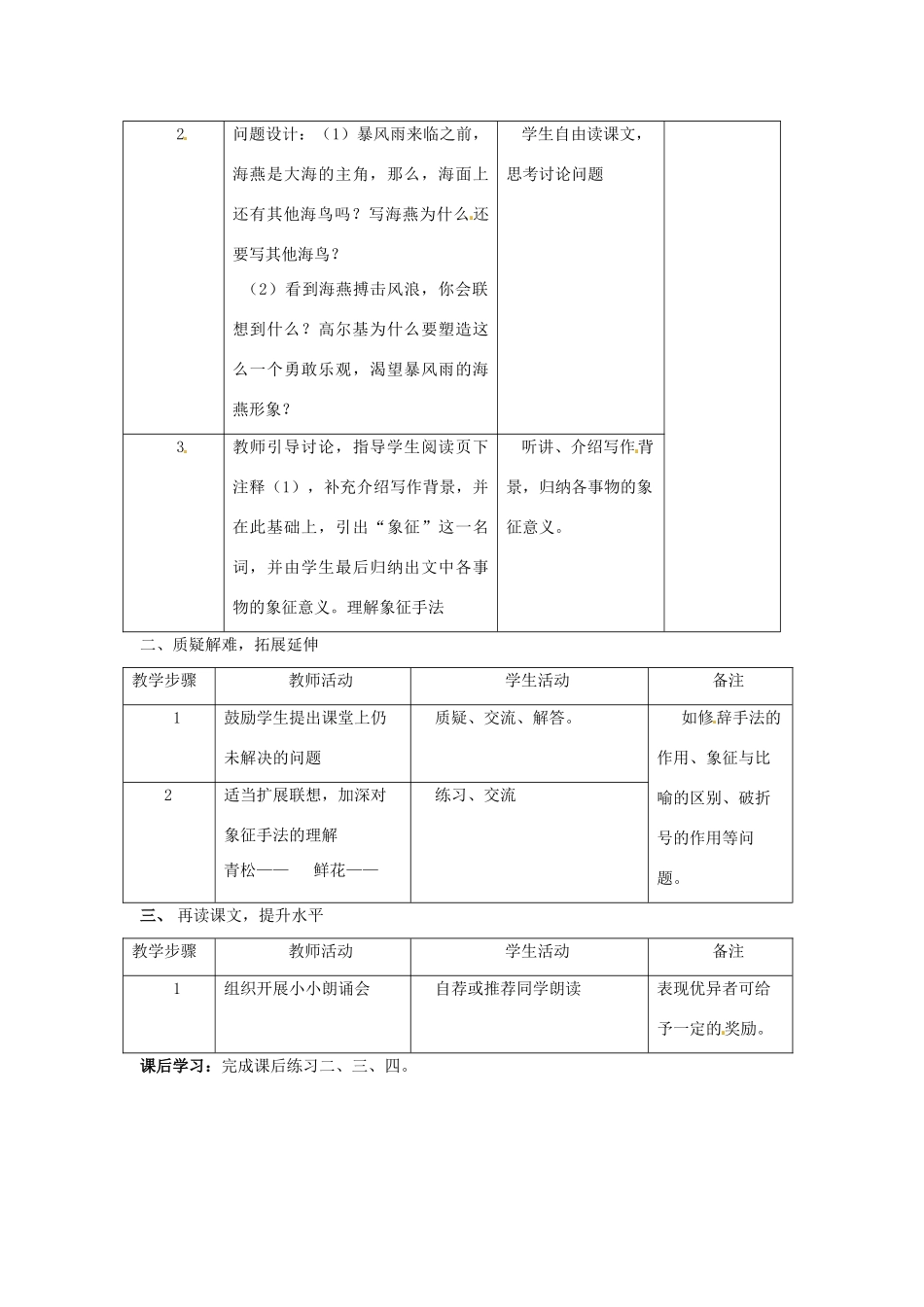 江苏省溧阳市汤桥初级中学八年级语文下册《海燕》教学设计 新人教版_第3页