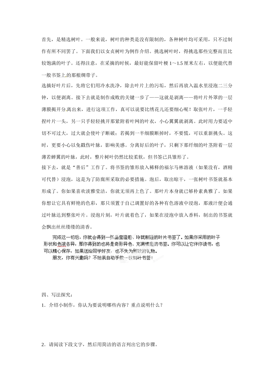 江苏省泰州市永安初级中学七年级语文上册 第六单元 简单说明小制作导学案（无答案） 苏教版_第2页