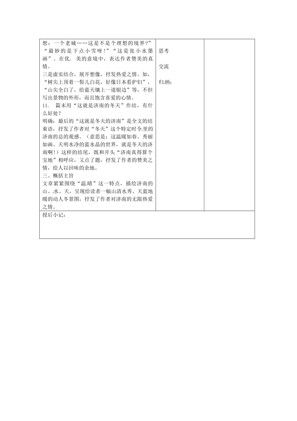江苏省泗阳县新袁中学七年级语文上册《第四单元 第十六课 济南的冬天》教案3 苏教版_第2页