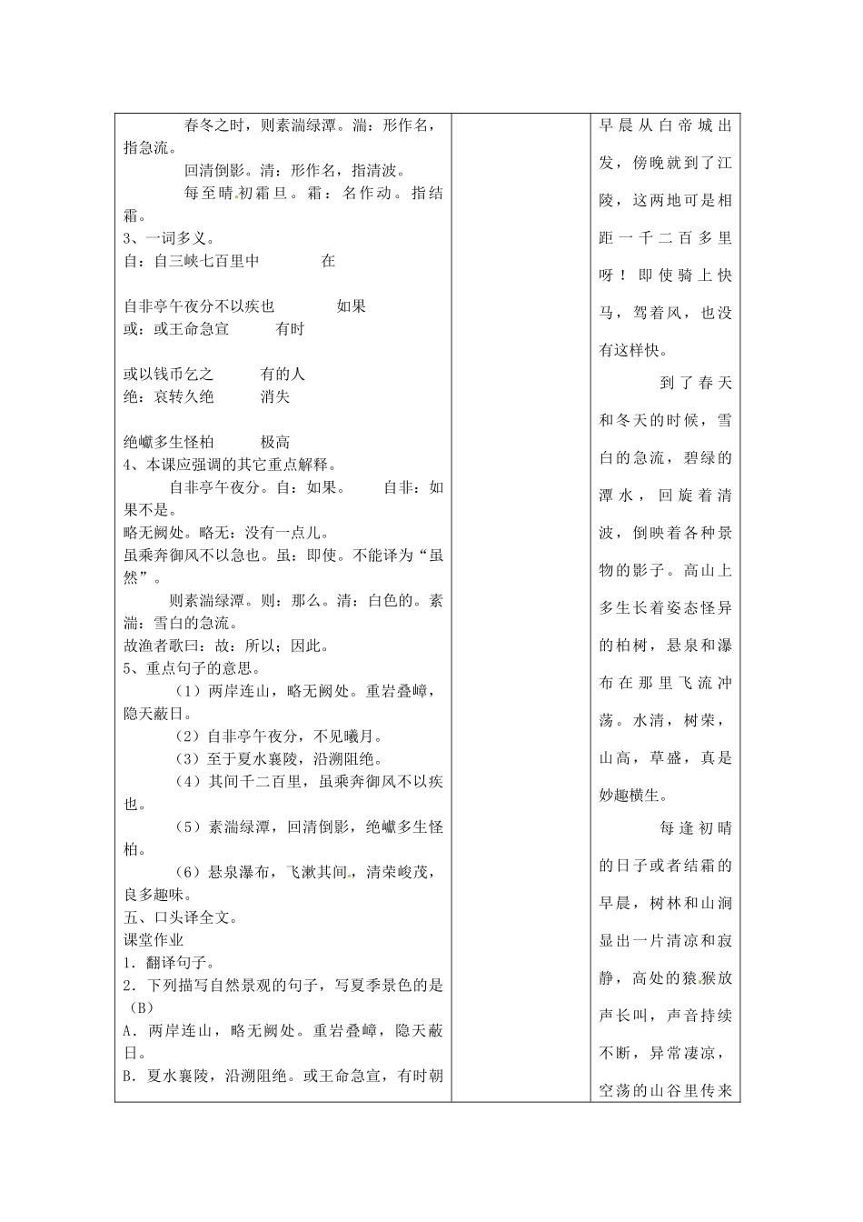 江苏省泗阳县新袁中学七年级语文上册《第四单元 第十五课 三峡》教案1 苏教版_第2页
