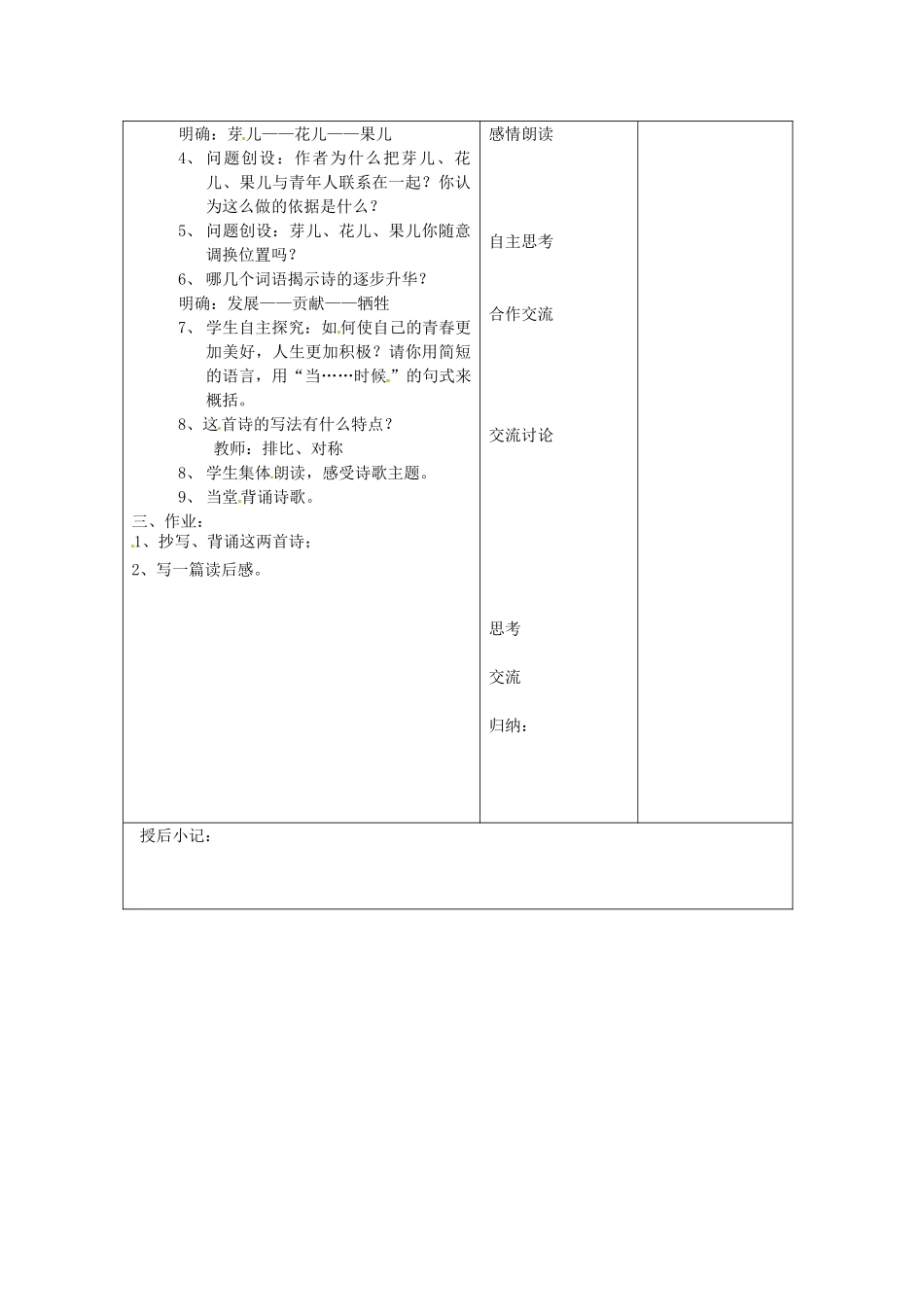 江苏省泗阳县新袁中学七年级语文上册《第一单元 第三课 冰心诗四首》教案2 苏教版_第2页