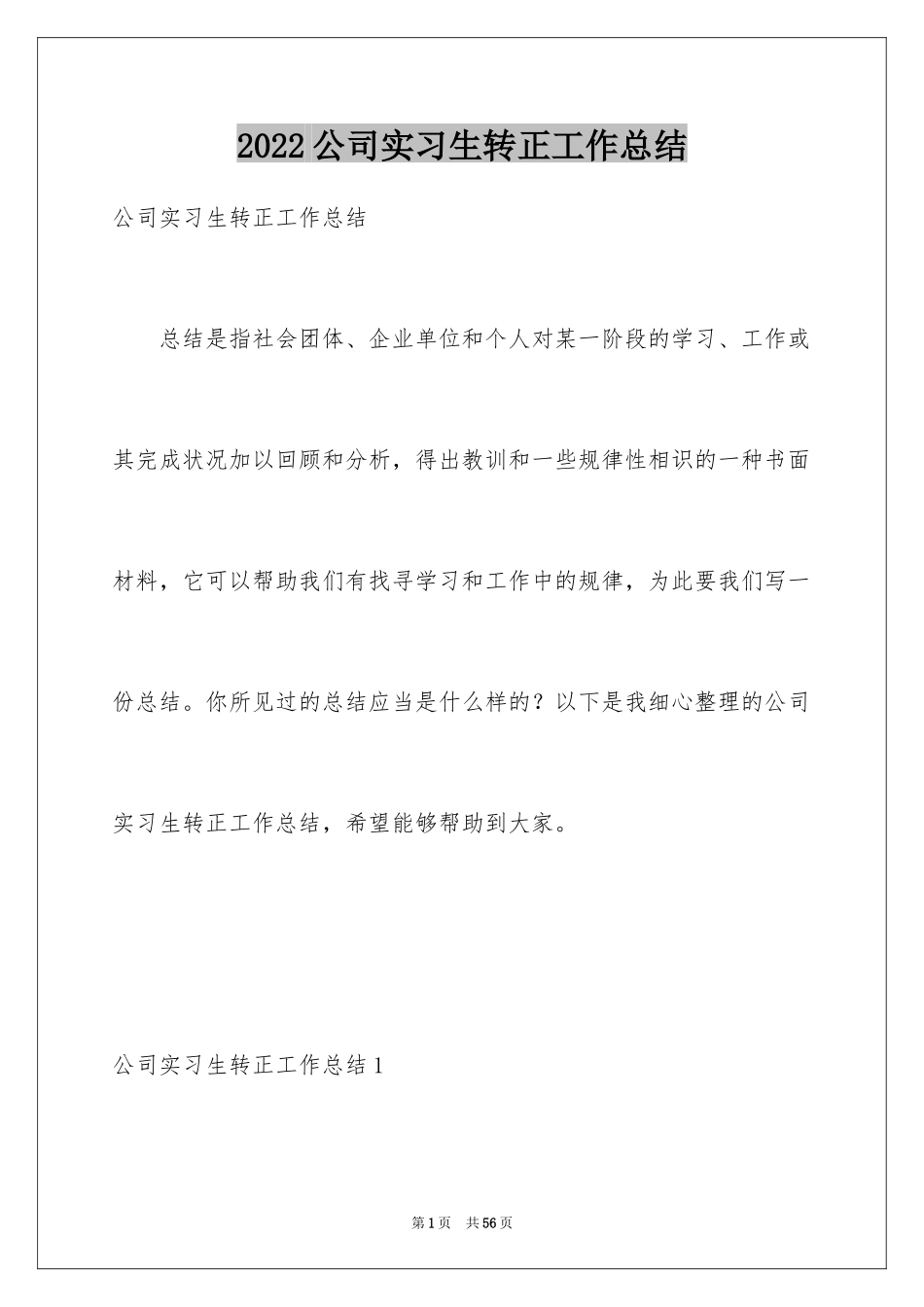 2024公司实习生转正工作总结_第1页