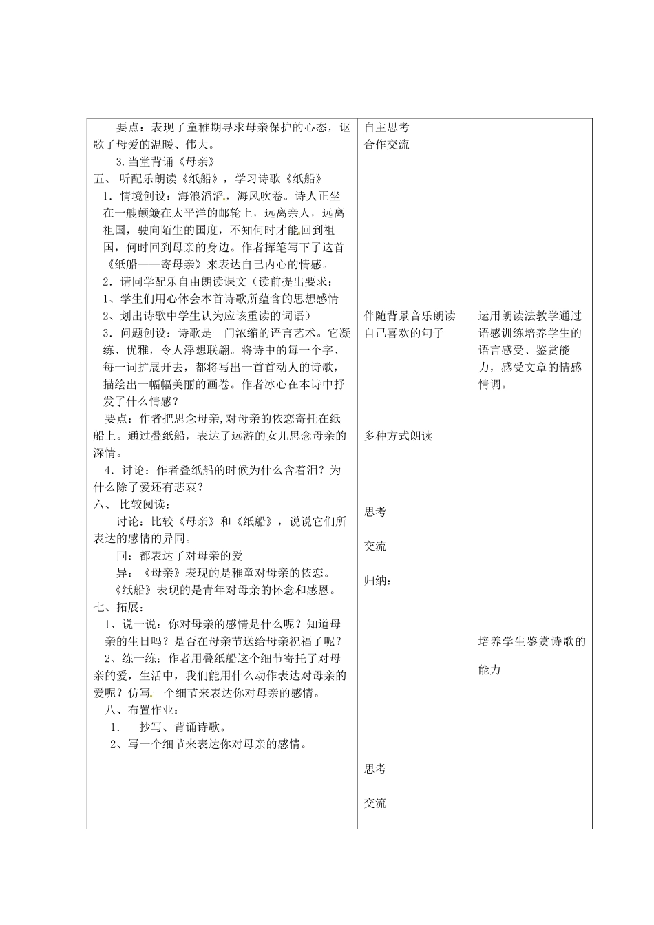 江苏省昆山市锦溪中学七年级语文上册《冰心诗四首》（第1课时）教案 苏教版_第2页