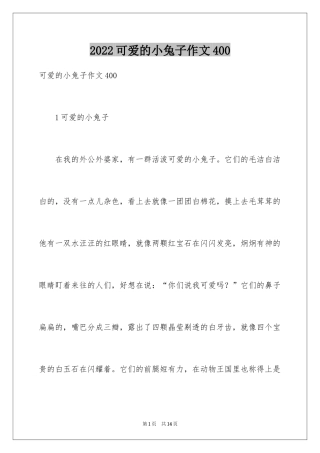 2024可爱的小兔子作文400