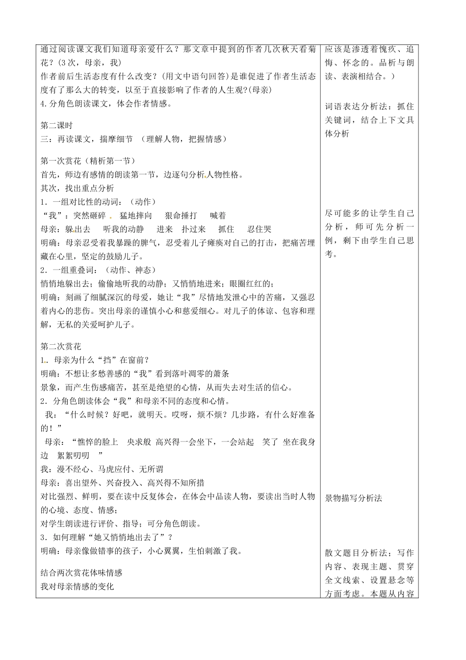 江苏省徐州市黄山外国语学校七年级语文上册《秋天的怀念》教案1 新人教版_第2页
