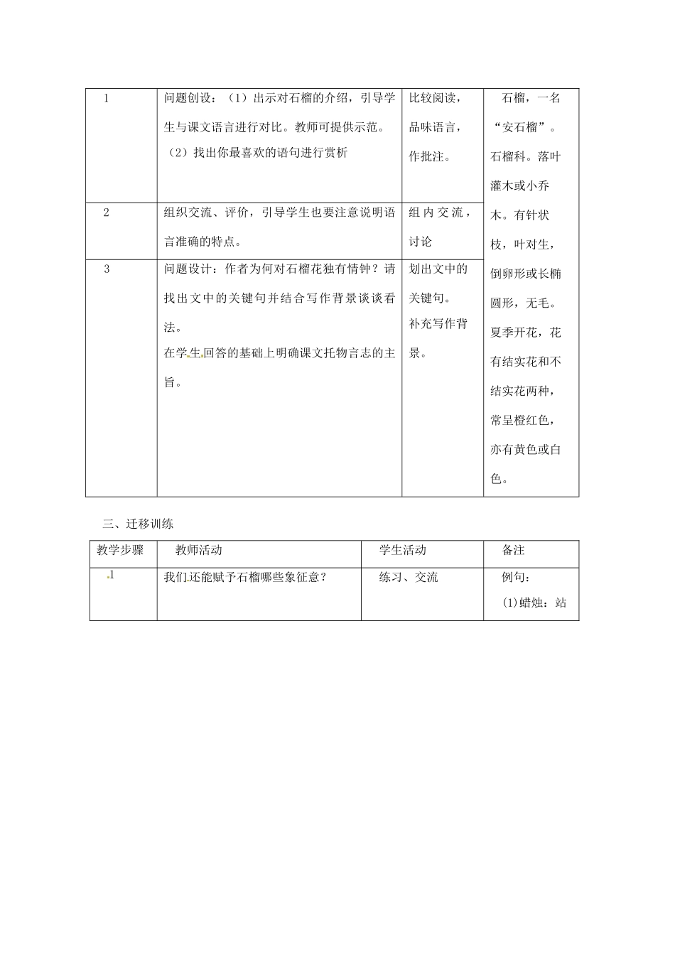 江苏省常州市西夏墅中学八年级语文下册《石榴》教案1 苏教版_第2页