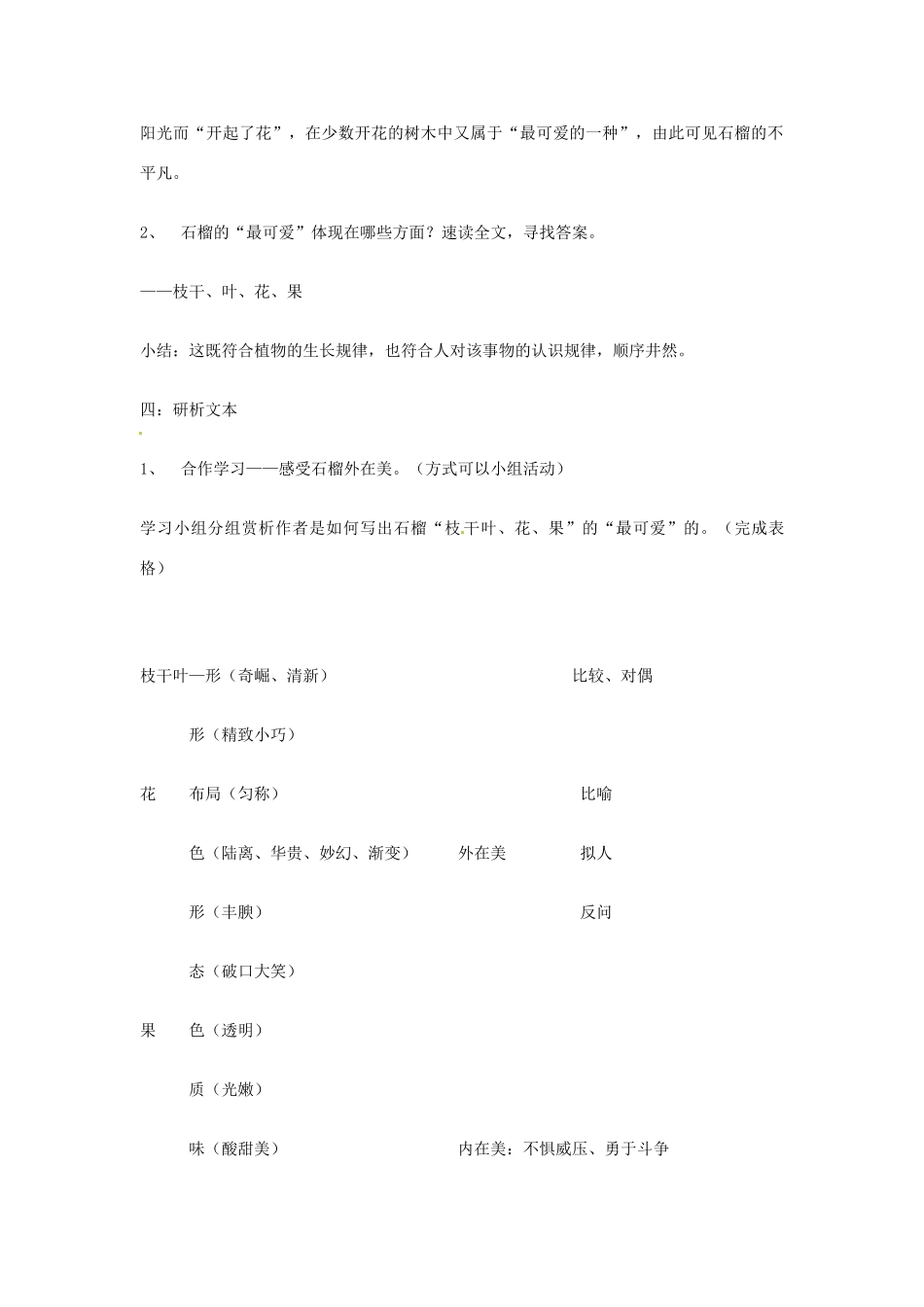 江苏省常州市西夏墅中学八年级语文下册《石榴》教案2 苏教版_第2页