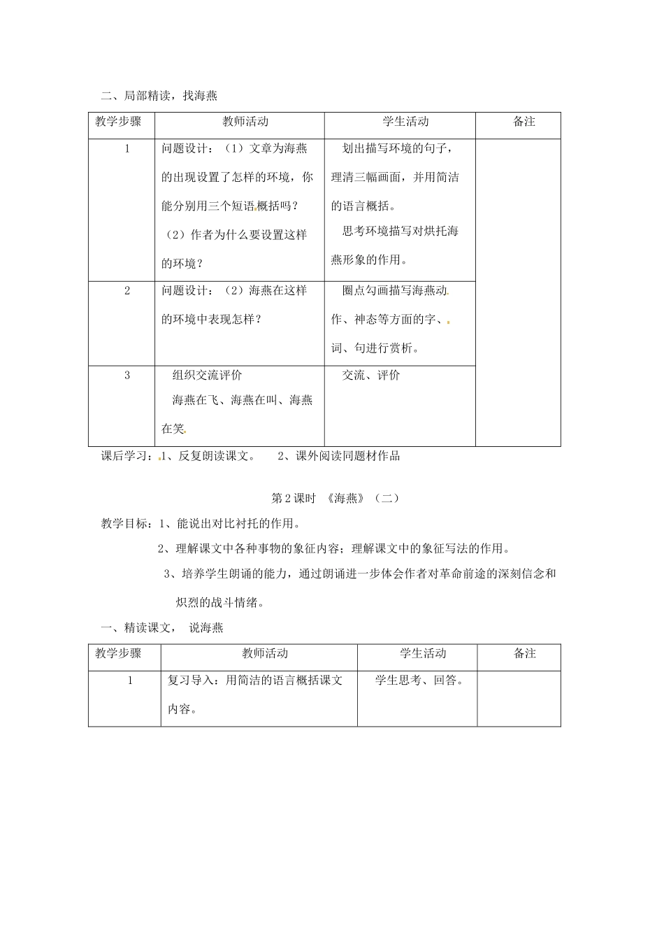 江苏省常州市西夏墅中学八年级语文下册《海燕》教案 苏教版_第2页