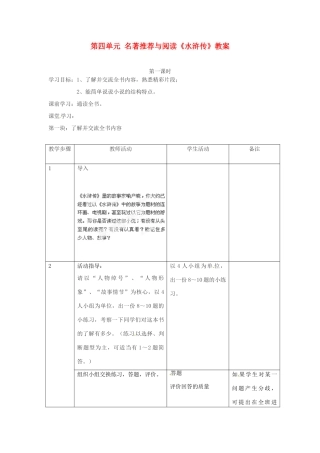 江苏省常州市花园中学八年级语文下册 第四单元 名著推荐与阅读《水浒传》教案 苏教版