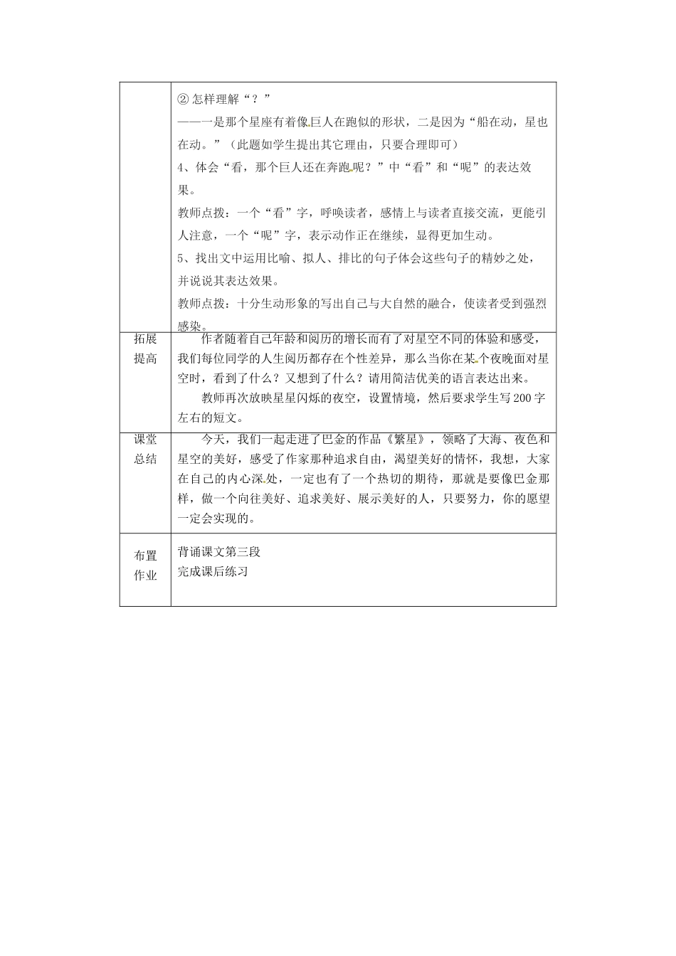 江苏省大丰市万盈二中七年级语文上册 繁星教案 苏教版_第3页