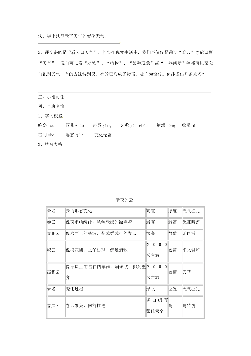 江苏省南京市金陵中学河西分校七年级语文上册《22 看云识天气》教案 （新版）新人教版_第2页