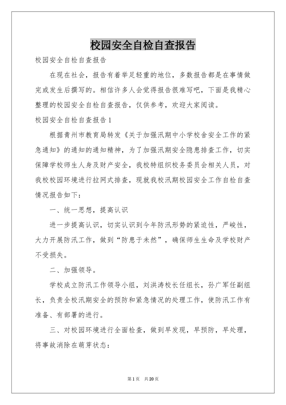校园安全自检自查报告_第1页