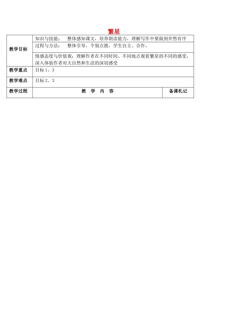 江苏省丹阳市第八中学七年级语文上册 第一单元 繁星教案 苏教版_第1页
