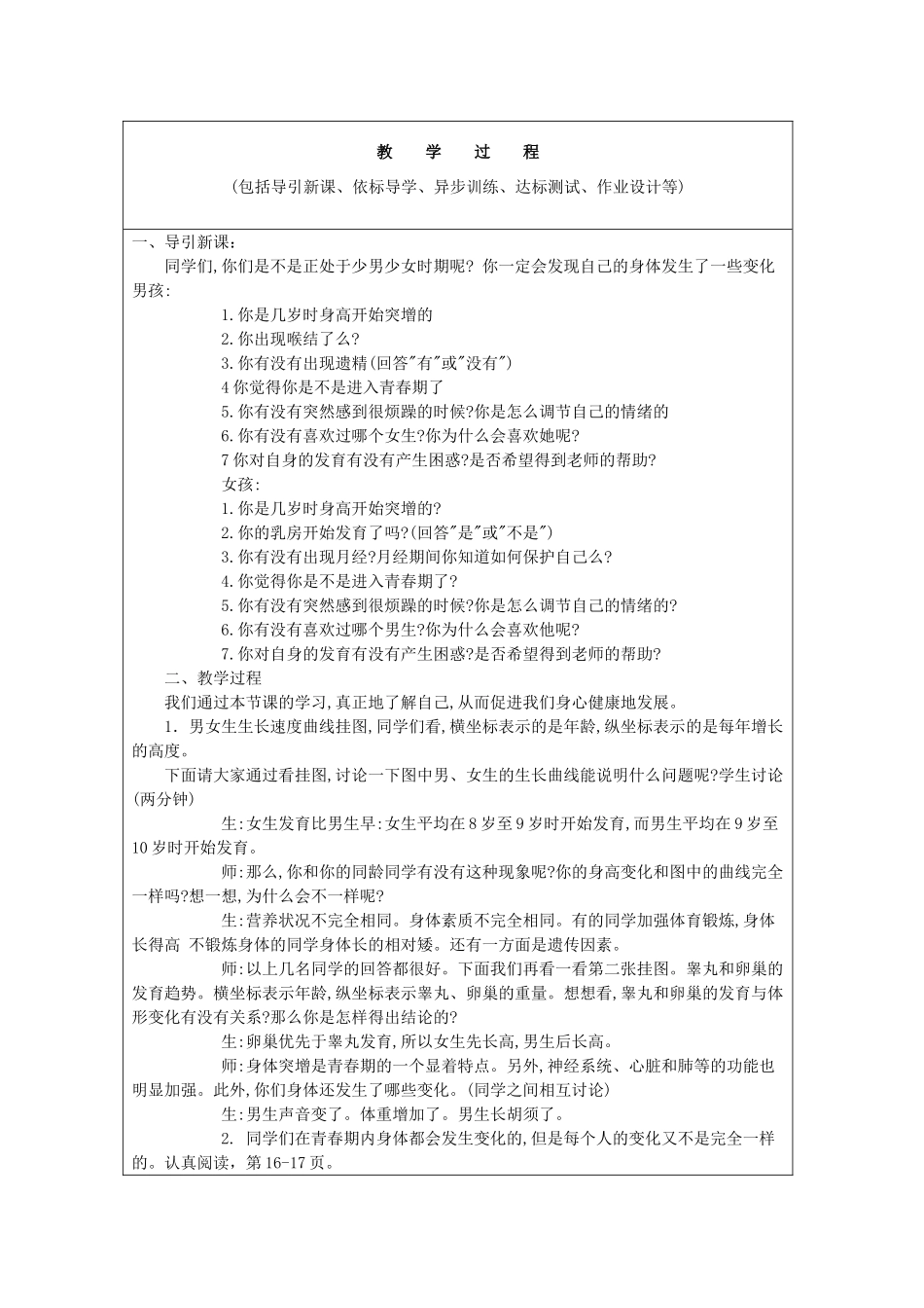 山东省龙口市诸由观镇诸由中学七年级生物下册 1.3 青春期教案1 新人教版_第2页