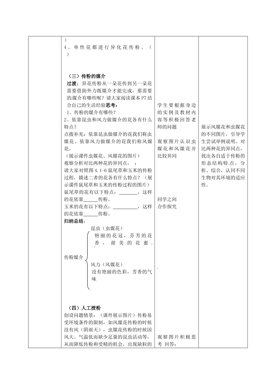 山东省枣庄市峄城区吴林街道中学八年级生物上册 4-1-2 传粉和受精（第一课时）教案 济南版_第3页