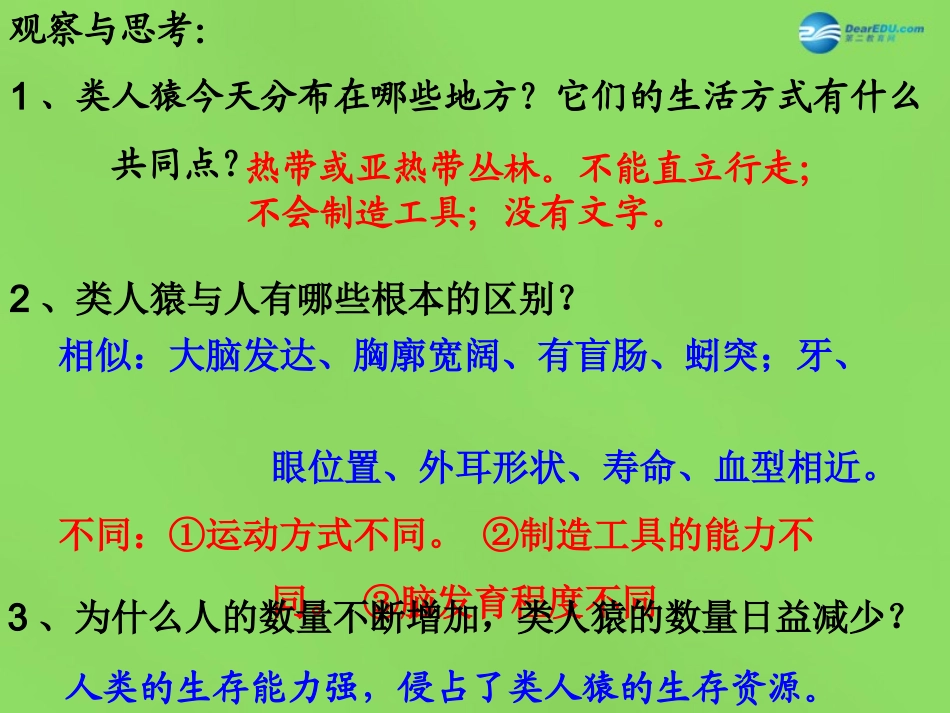 山东省新泰市青云街道第一初级中学七年级生物下册 4.1.1 人类的起源和发展课件 新人教版_第3页