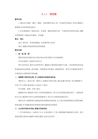 山东省临沐县青云镇中心中学七年级数学下册 511相交线教案 人教新课标版