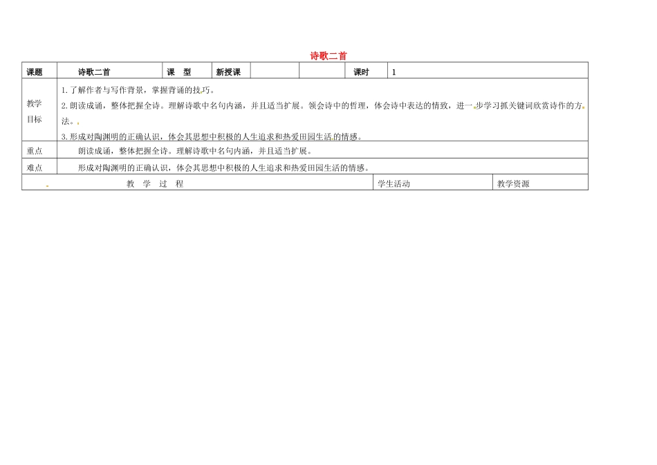 吉林省长春市第一零四中学八年级语文下册 诗歌二首教案2 长春版_第1页