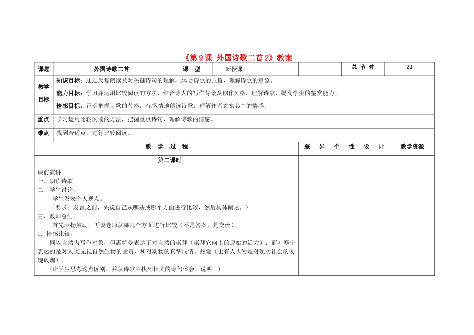 吉林省长春市第104中学八年级语文下册《第9课 外国诗歌二首》教案2 长春版_第1页