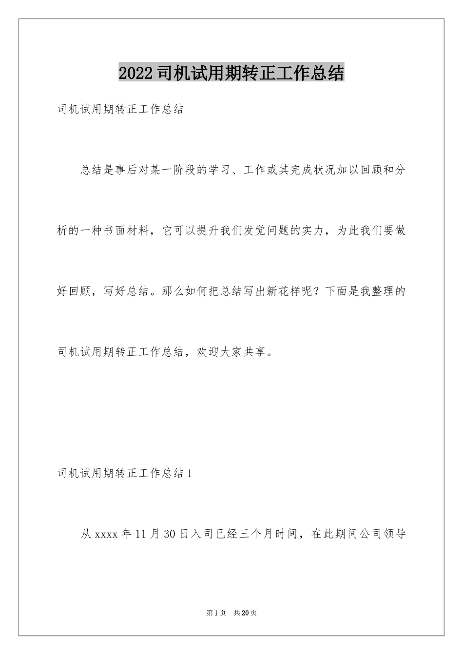 2024司机试用期转正工作总结_第1页