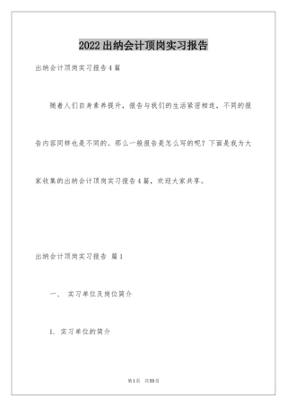 2024出纳会计顶岗实习报告
