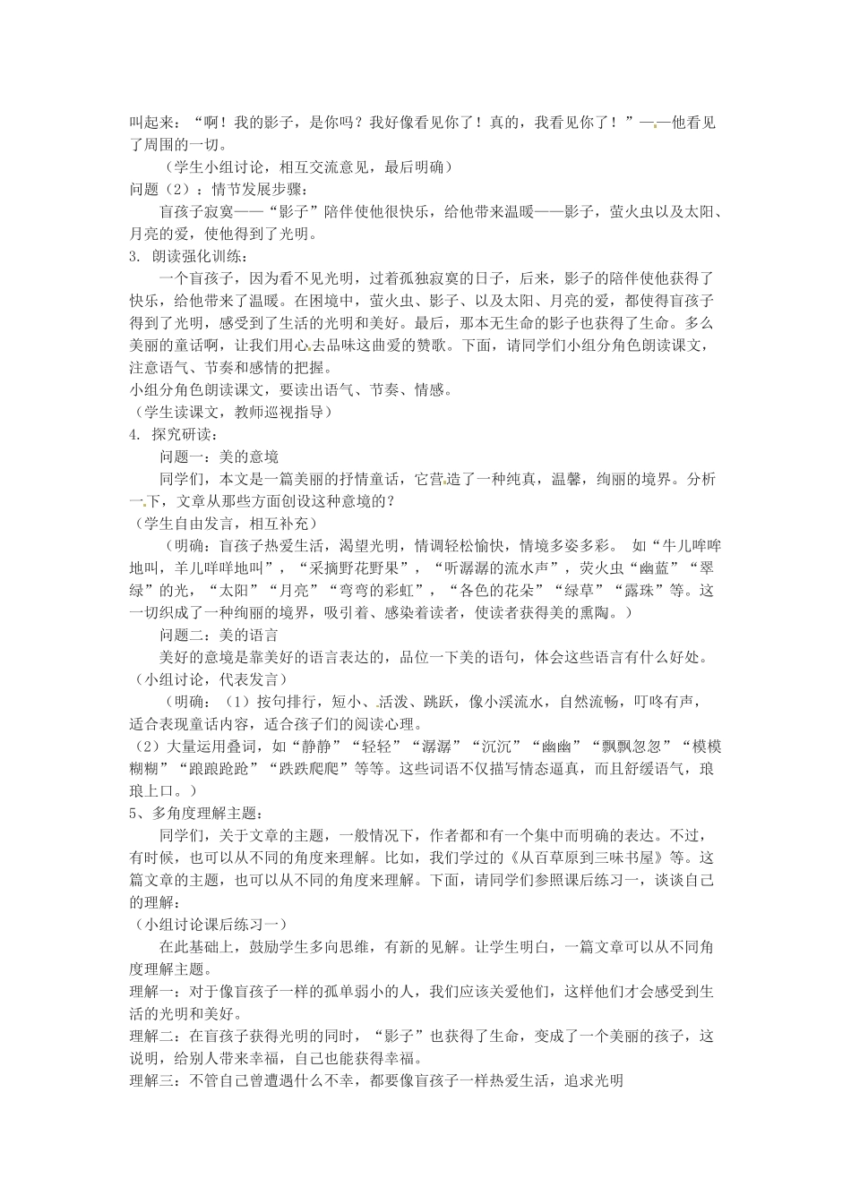 内蒙古呼和浩特市敬业学校七年级语文上册 第六单元《盲孩子和他的影子》教案 （新版）新人教版_第2页