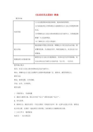 九年级道德与法治上册 第二单元 民主与法治 第三课 追求民主价值 第1框 生活在民主国家教案 新人教版-新人教版初中九年级上册政治教案