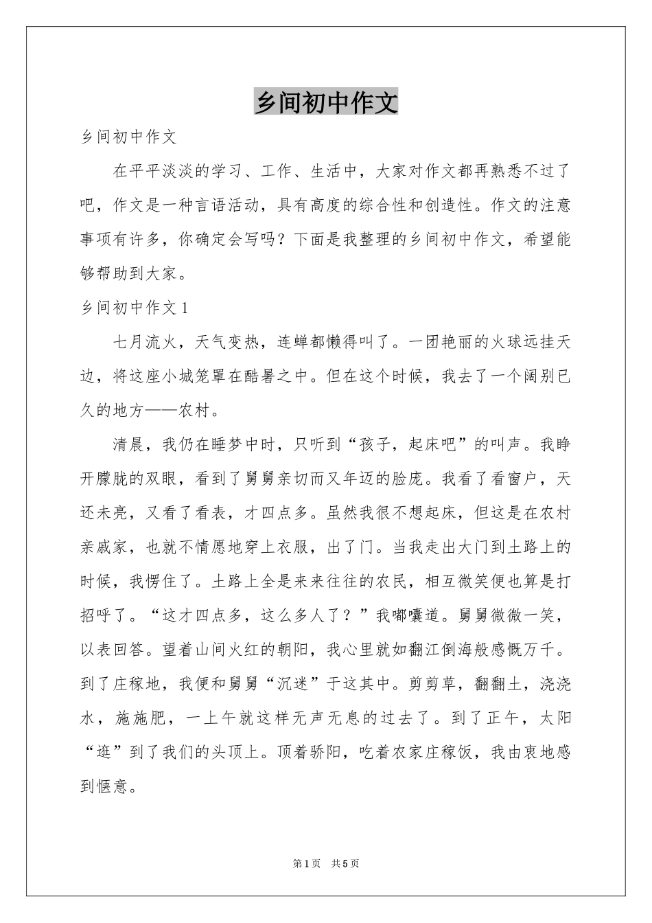 乡间初中作文_第1页