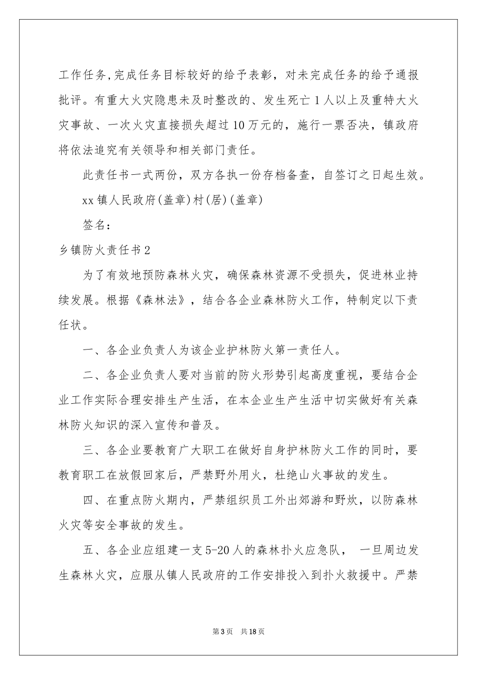乡镇防火责任书_第3页