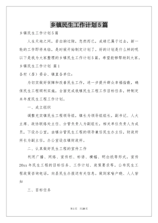 乡镇民生工作参考计划5篇