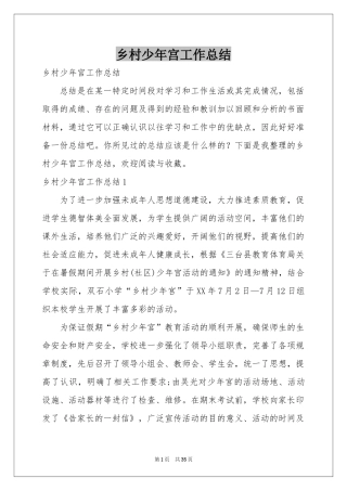 乡村少年宫工作参考总结