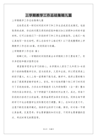 上学期教学工作参考总结集锦九篇