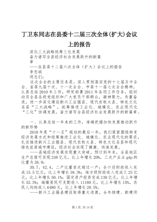 丁卫东同志在县委十二届三次全体(扩大)会议上的报告