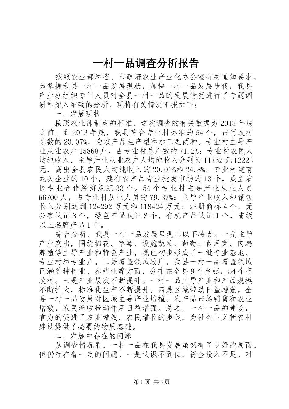 一村一品调查分析报告_第1页
