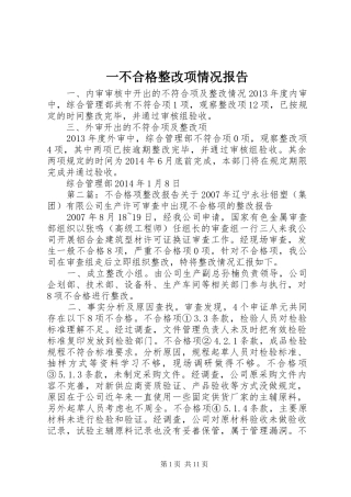 一不合格整改项情况报告