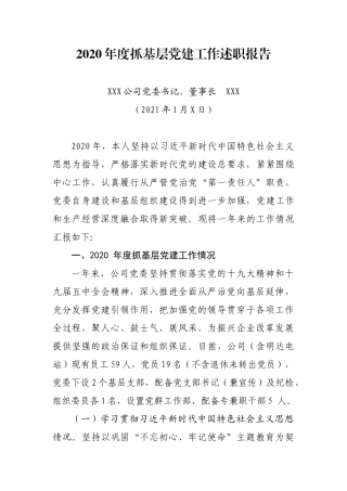 国有企业2020年度党委书记抓基层党建工作述职报告