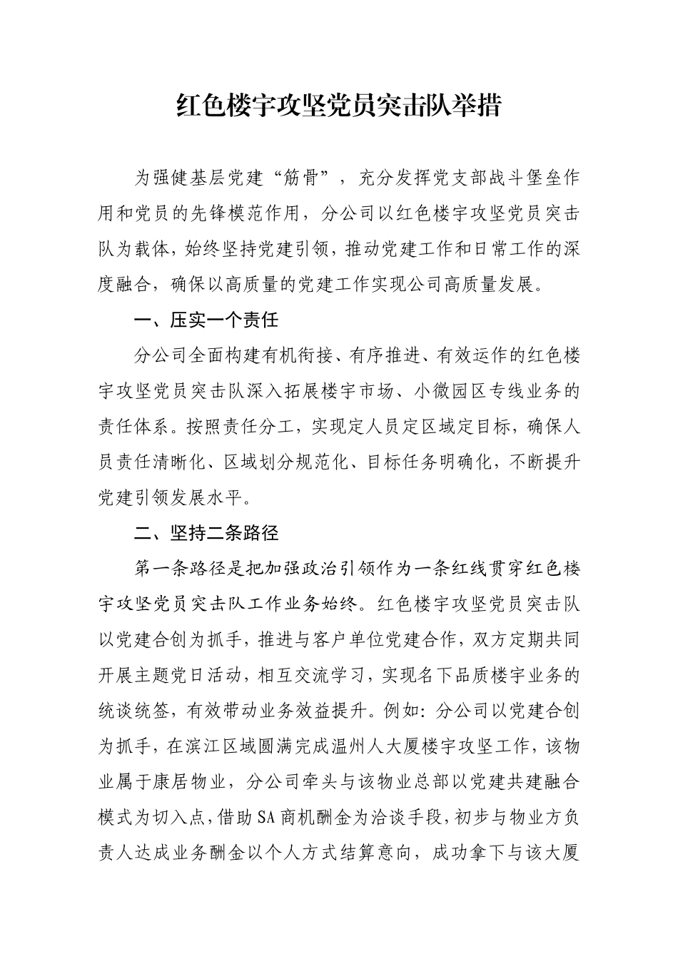 红色楼宇攻坚党员突击队举措_第1页