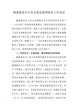 健康服务中心党支部党建网格化工作总结
