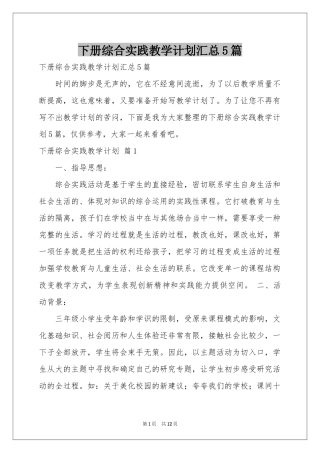 下册综合实践教学参考计划汇总5篇