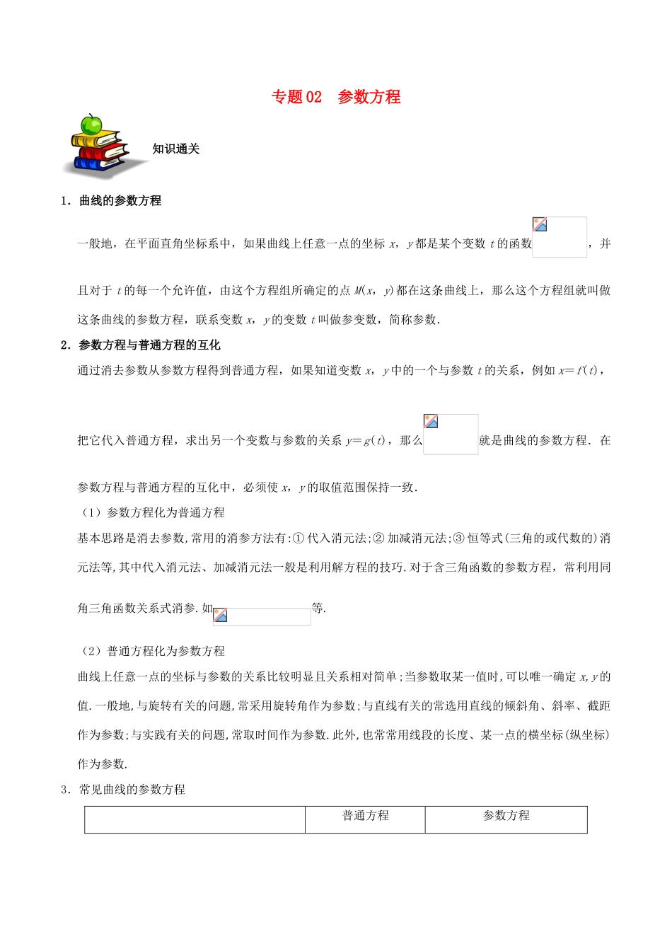 备战高考数学 选择题 专题02 参数方程 理-人教版高三全册数学试题_第1页