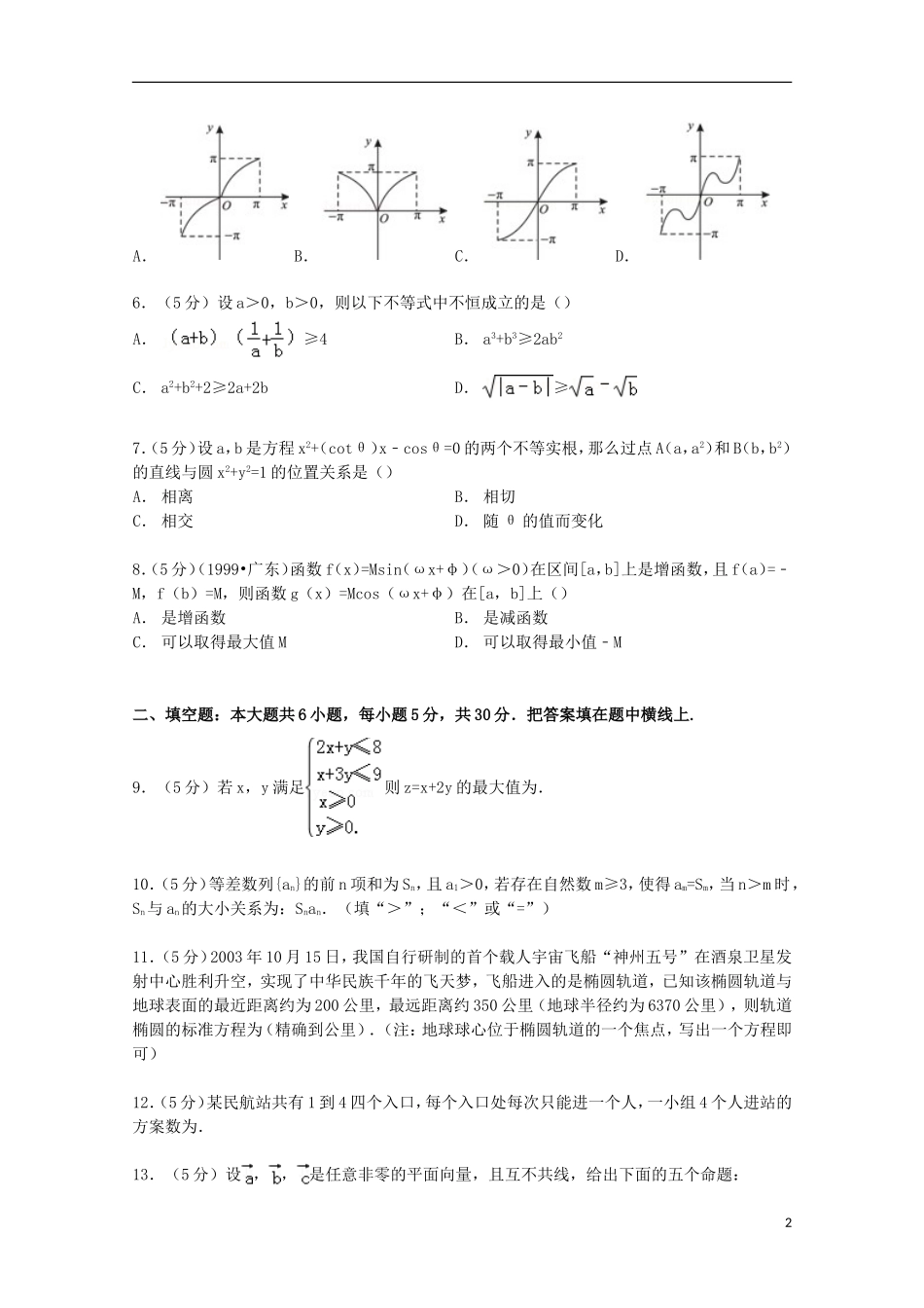 北京市人大附中高考数学模拟试卷（含解析）-人教版高三全册数学试题_第2页