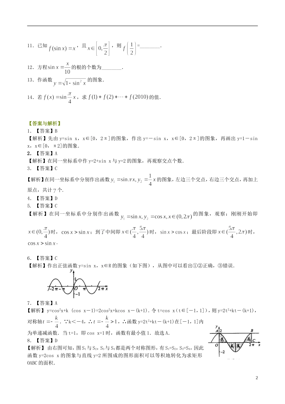 北京四中高中数学 正弦函数、余弦函数的图象提高巩固练习 新人教A版必修1_第2页