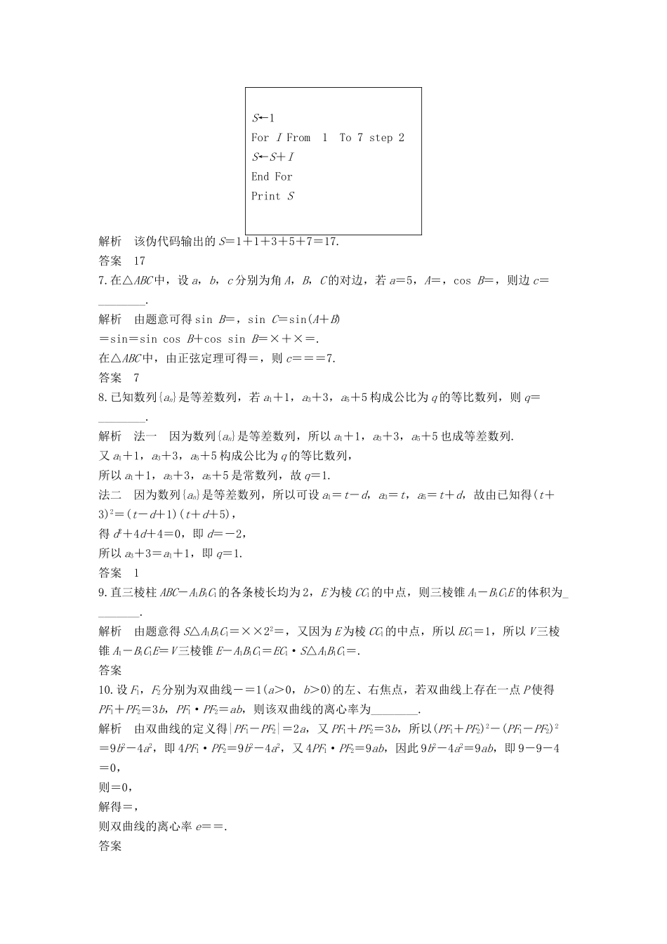 创新设计（江苏专用）高考数学二轮复习 填空题训练教书用书 理-人教版高三全册数学试题_第2页