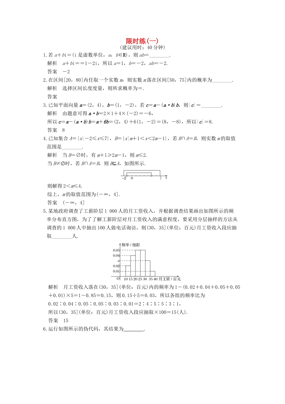 创新设计（江苏专用）高考数学二轮复习 小题限时练（一）文-人教版高三全册数学试题_第1页