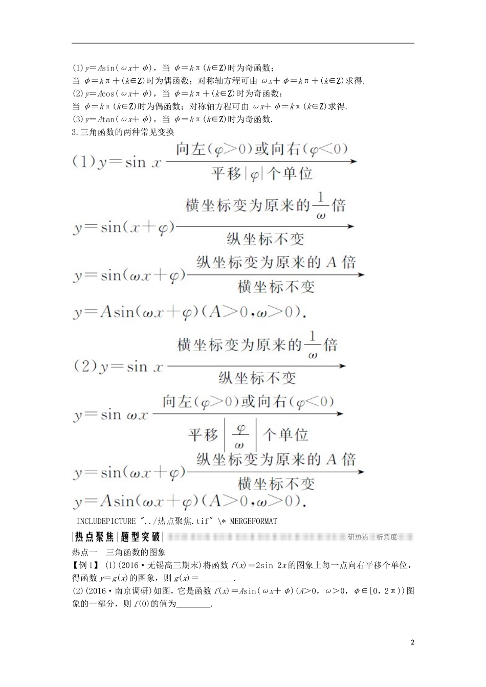 创新设计（江苏专用）高考数学二轮复习 上篇 专题整合突破 专题二 三角函数与平面向量教书用书 文-人教版高三全册数学试题_第2页