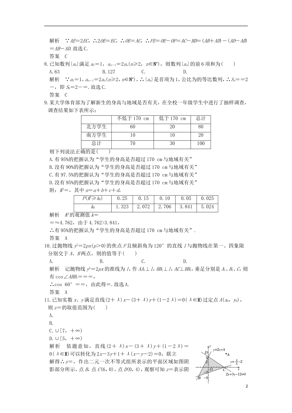 创新设计（全国通用）高考数学二轮复习 小题综合限时练（八）文-人教版高三全册数学试题_第2页