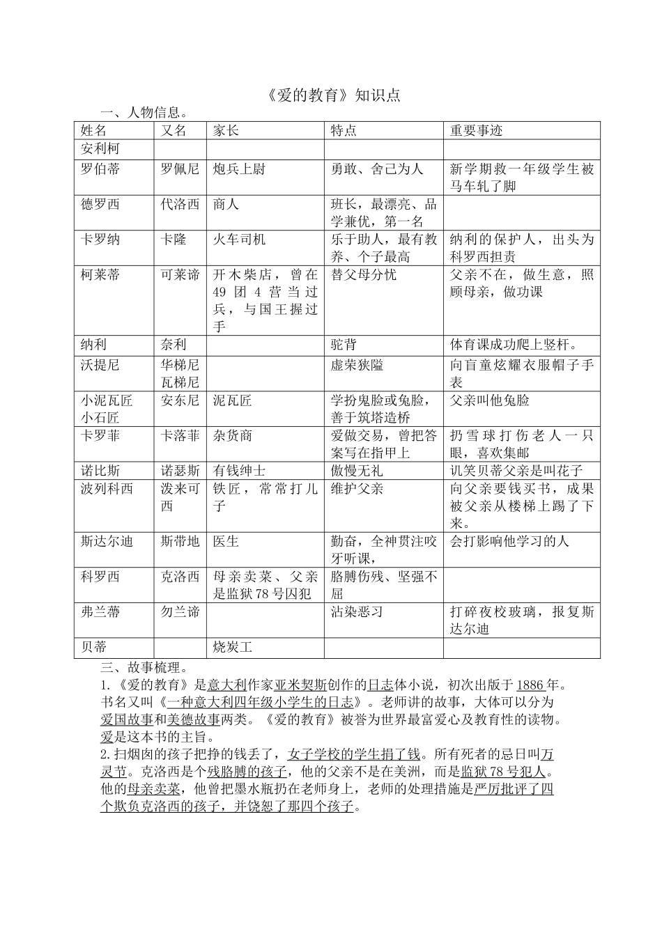 2024年《爱的教育》知识点_第1页