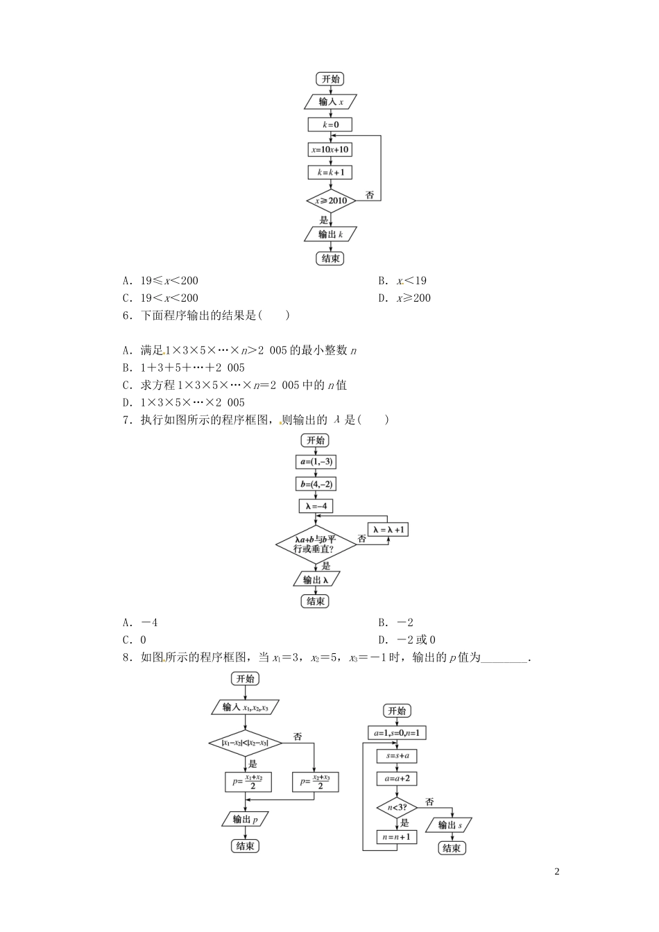 【金版新学案】高考数学总复习 课时作业58 算法初步与框图试题 文 新人教A版_第2页